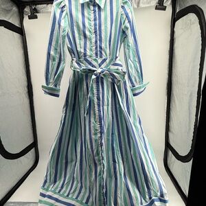 Chic Striped Maxi Dress in Blue and Green Made in Italy (312) EUC